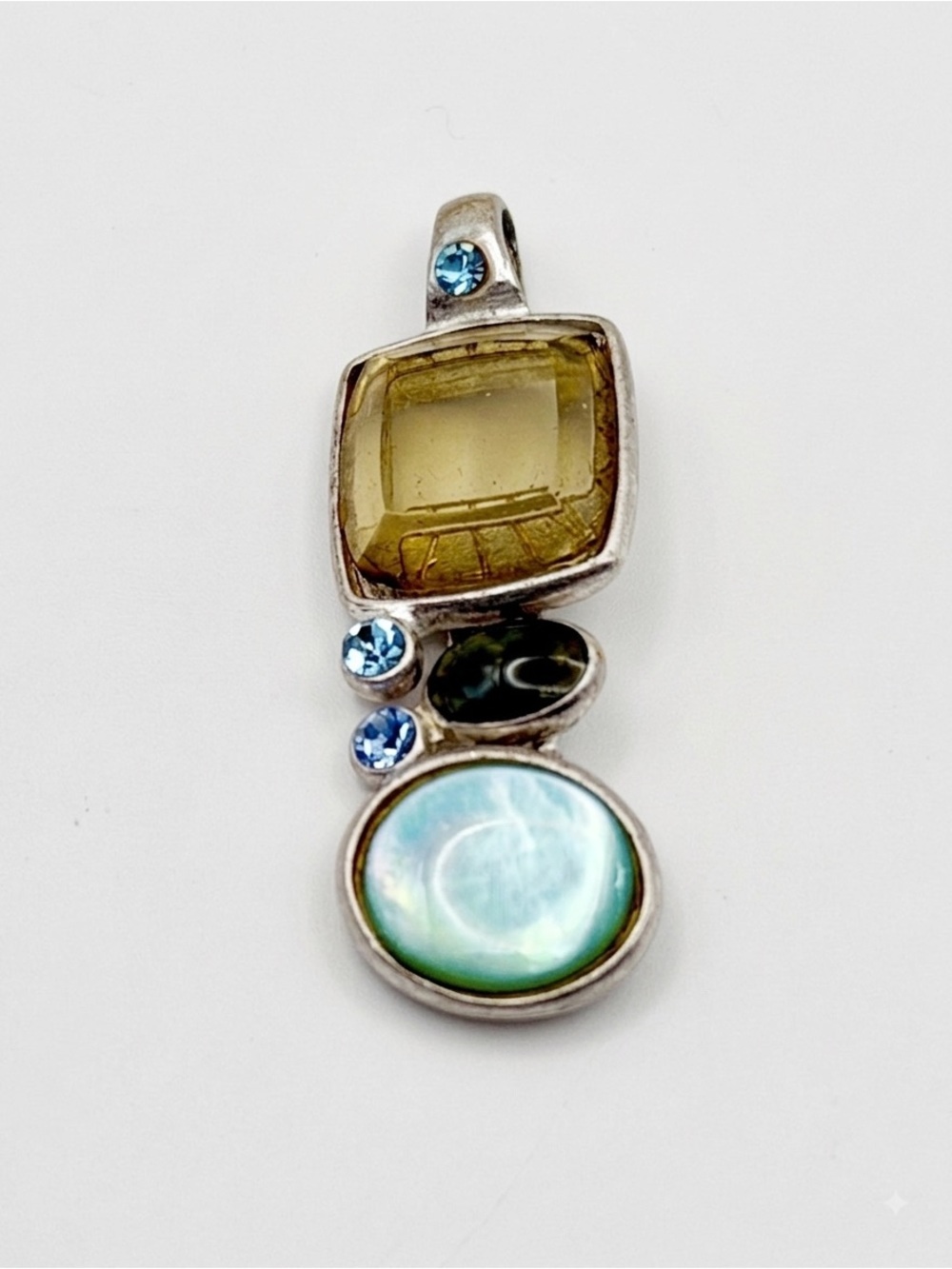 Artisan Sterling Silver Multi-Gemstone Pendant Necklace - Picture 3 of 6